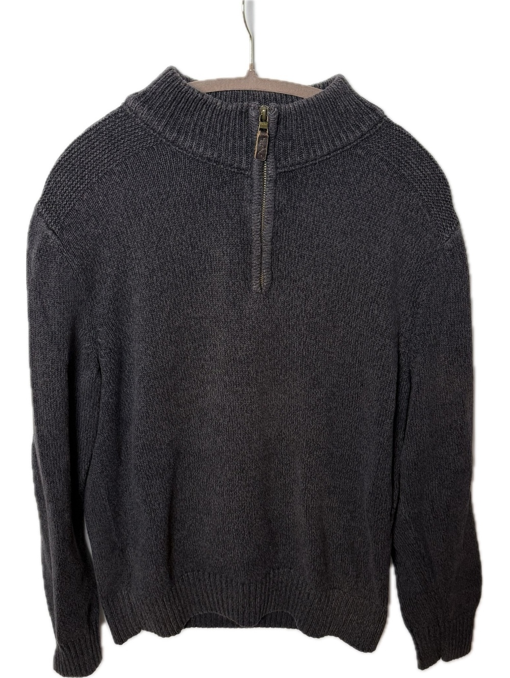 Eddie Bauer Men’s Large Charcoal Gray 100% Cotton Quarter-Zip Sweater